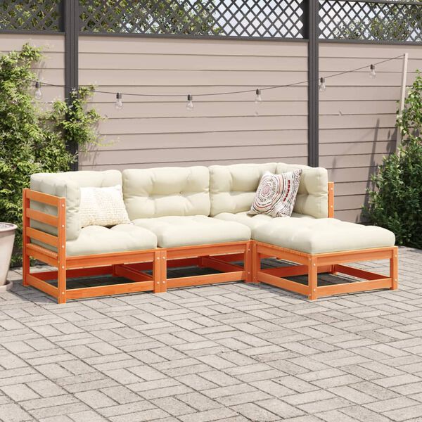 vidaXL Salon de jardin 4 pcs cire marron bois de pin massif