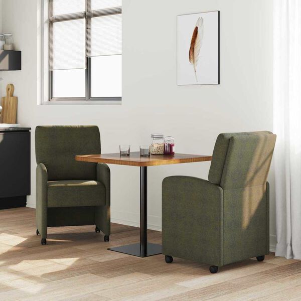 vidaXL Chaises de Salle &agrave; Manger avec Roues 2 pcs Vert arm&eacute;e