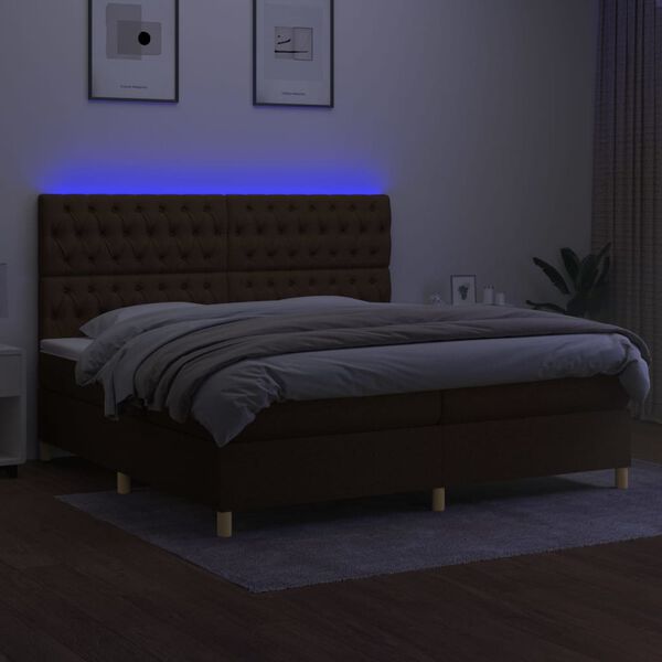 vidaXL Sommier &agrave; lattes de lit matelas et LED Marron fonc&eacute; 200x200 cm