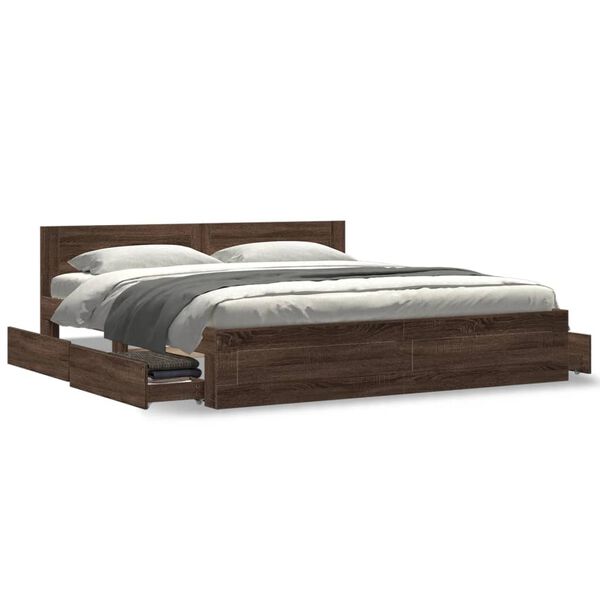 vidaXL Cadre de lit avec t&ecirc;te de lit ch&ecirc;ne marron 180x200 cm