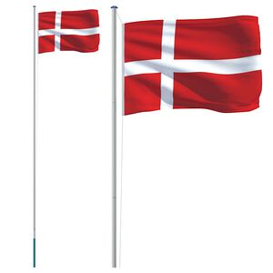 vidaXL Drapeau du Danemark et m&acirc;t 6,08 m Aluminium