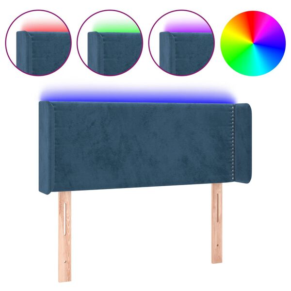 vidaXL T&ecirc;te de lit &agrave; LED Bleu fonc&eacute; 103x16x78/88 cm Velours
