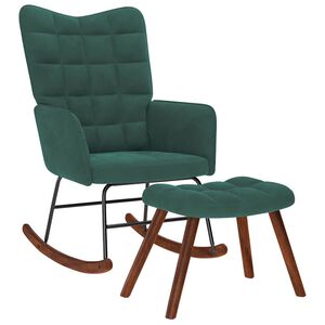 vidaXL Chaise &agrave; bascule avec tabouret en velours vert fonc&eacute;