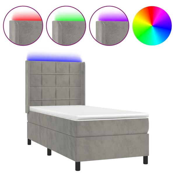 vidaXL Sommier &agrave; lattes de lit matelas LED Gris clair 90x190cm Velours