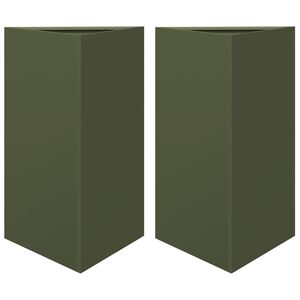 vidaXL Jardini&egrave;res 2 pcs vert olive triangulaire 50x43x75 cm acier