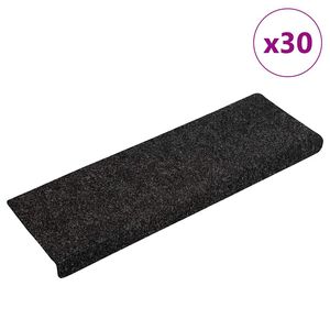vidaXL Tapis d'escalier autocollants 30 pi&egrave;ces 65 x 21 x 4 cm Noir Bord rectangulaire