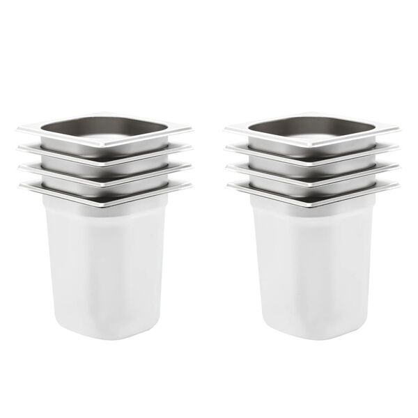 vidaXL R&eacute;cipients Gastronorm 8 pcs GN 1/6 200 mm Acier inoxydable