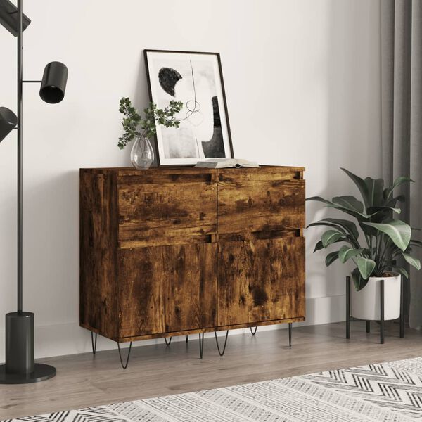 vidaXL Buffets 2 pcs ch&ecirc;ne fum&eacute; 40x35x70 cm bois d'ing&eacute;nierie