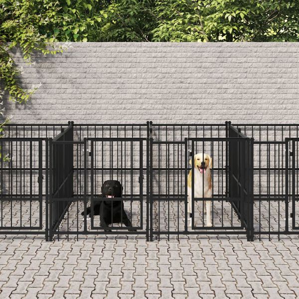 vidaXL Chenil d'ext&eacute;rieur pour chiens Acier 15,02 m&sup2;