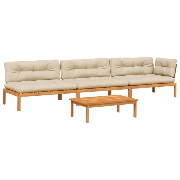 vidaXL Salon palette de jardin avec coussins 4pcs bois d'acacia massif
