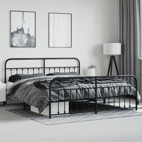 vidaXL Cadre de lit m&eacute;tal sans matelas avec pied de lit noir 200x200cm