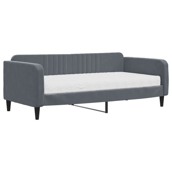 vidaXL Lit de jour avec matelas gris fonc&eacute; 90x190 cm velours