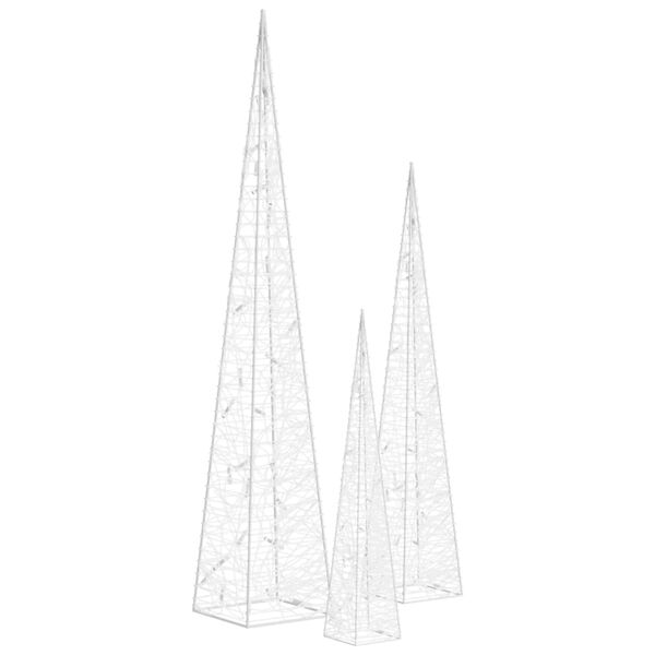 vidaXL Jeu de c&ocirc;nes lumineux &agrave; LED Acrylique Blanc froid 30/45/60 cm