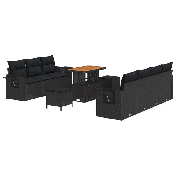 vidaXL Ensemble de canap&eacute; de jardin avec coussin 10 pcs Noir polyrotin