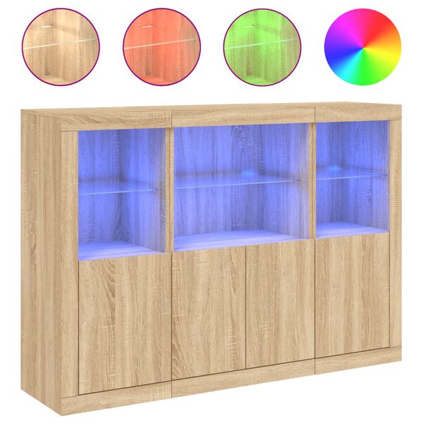 vidaXL Buffets avec lumi&egrave;res LED 3 pcs ch&ecirc;ne sonoma bois d'ing&eacute;nierie