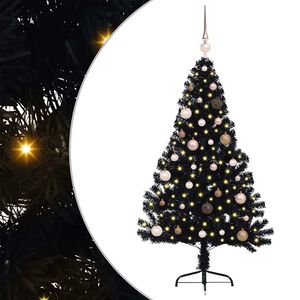 vidaXL Sapin de No&euml;l artificiel pr&eacute;-&eacute;clair&eacute; Noir 150 cm PVC