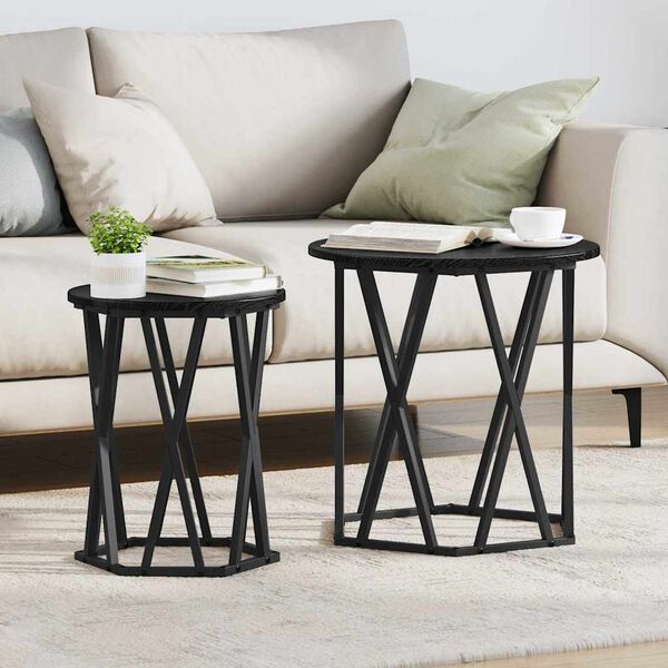 vidaXL Table basse 2 pcs Chêne noir Bois d'ingénierie et acier