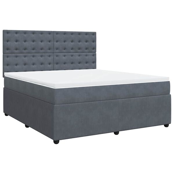 vidaXL Sommier &agrave; lattes de lit et matelas Gris fonc&eacute; 180x200cm Velours