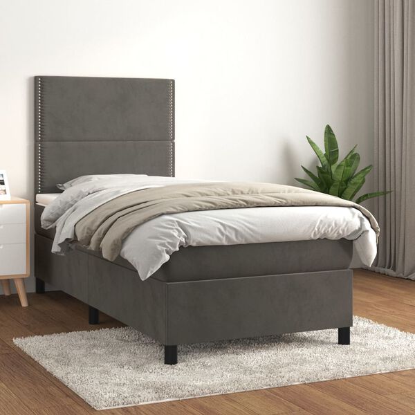vidaXL Sommier &agrave; lattes de lit et matelas Gris fonc&eacute; 80x200 cm Velours