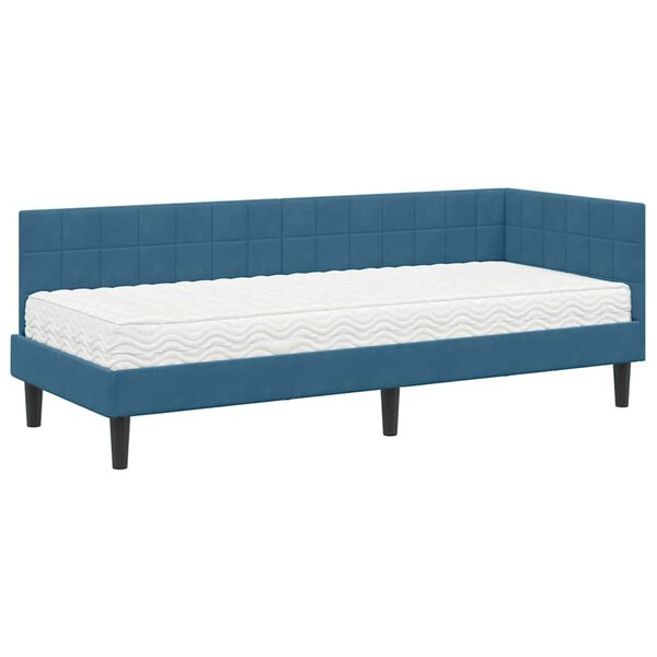 vidaXL Cadre de lit d'angle avec matelas 2 pcs Bleu Velours