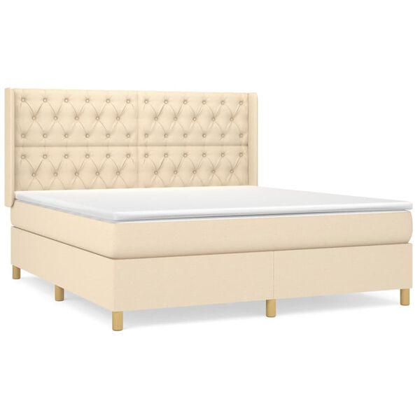 vidaXL Sommier &agrave; lattes de lit avec matelas Cr&egrave;me 160x200 cm Tissu