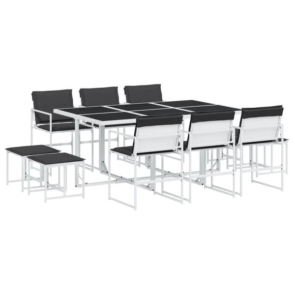 vidaXL Ensemble &agrave; manger de jardin avec coussins 11pcs blanc textil&egrave;ne