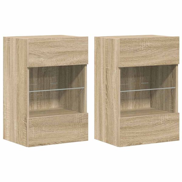 vidaXL Meubles muraux avec lumi&egrave;res LED pour TV 2 pcs ch&ecirc;ne sonoma 40x30x60,5 cm