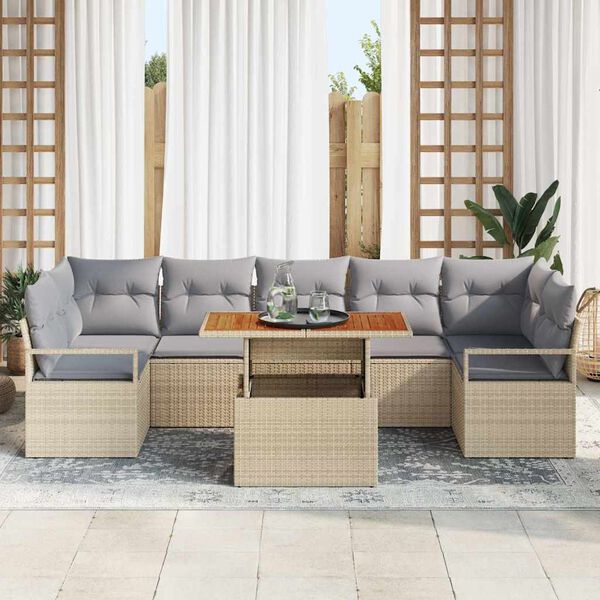vidaXL Ensemble de canap&eacute; de jardin 8 pcs Beige Poly rotin