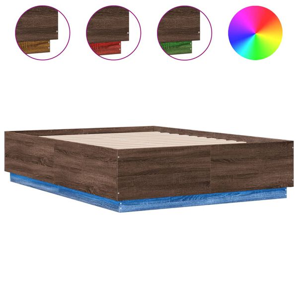 vidaXL Cadre de lit avec LED sans matelas ch&ecirc;ne marron 120x190 cm
