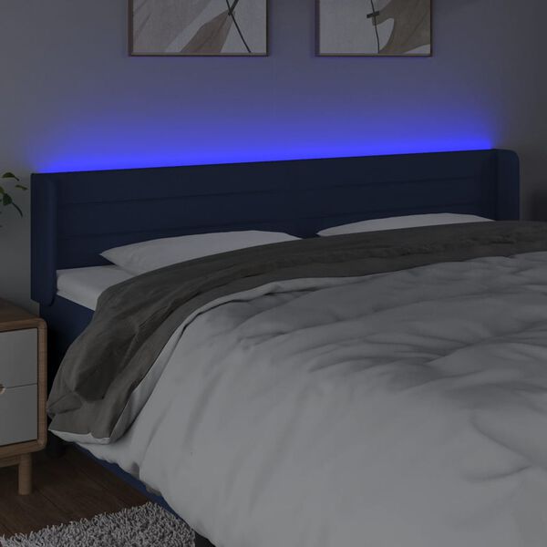 vidaXL T&ecirc;te de lit &agrave; LED Bleu 163x16x78/88 cm Tissu