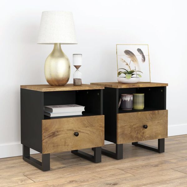 vidaXL Tables de chevet 2 pcs Bois de manguier solide et d'ing&eacute;nierie