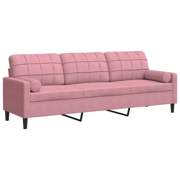 vidaXL Canap&eacute; 3 places avec oreillers d&eacute;coratifs rose 210 cm velours