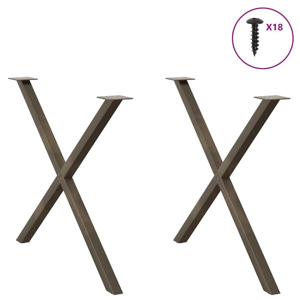 vidaXL Pieds de table &agrave; manger en forme de X, 2 pi&egrave;ces, acier naturel, 90 x (72-73) cm
