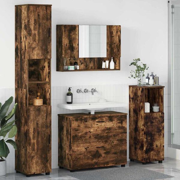vidaXL Ensemble de mobilier de salle de bain 4 pcs Ch&ecirc;ne fum&eacute;