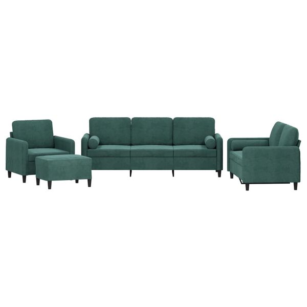 vidaXL Ensemble de canap&eacute;s 4 pcs avec coussins vert fonc&eacute; velours