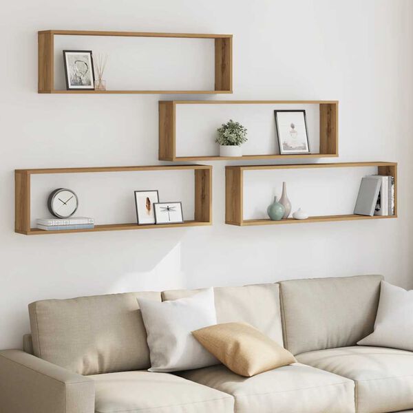 vidaXL &Eacute;tag&egrave;res cube murales 4 pcs ch&ecirc;ne artisanal 100x15x30 cm