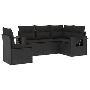 vidaXL Salon de jardin 5 pcs avec coussins noir r&eacute;sine tress&eacute;e