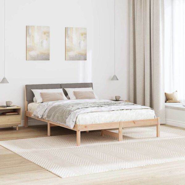 vidaXL Cadre de lit Marron et taupe 135 x 190 cm Bois massif en pin