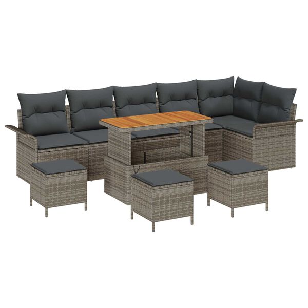 vidaXL Ensemble de canap&eacute; de jardin avec coussin 10 pcs Gris polyrotin