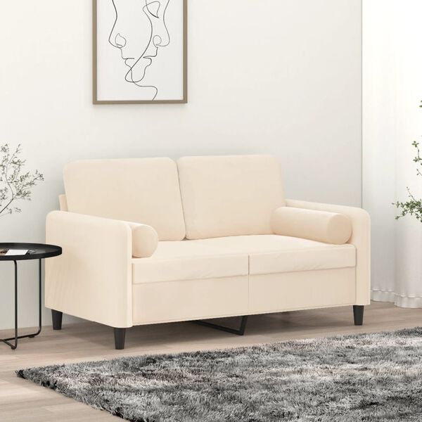 vidaXL Canap&eacute; 2 places et oreillers et coussins Cr&egrave;me 120 cm Velours