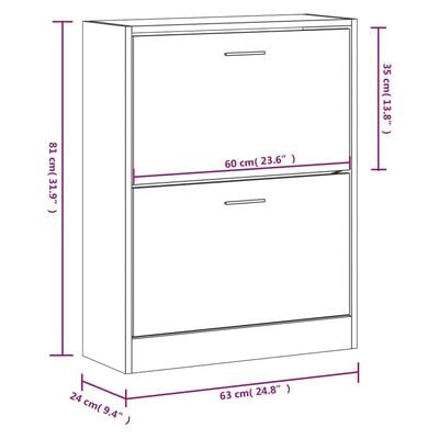 vidaXL Armoire à chaussures Gris béton 63x24x81 cm Bois d'ingénierie