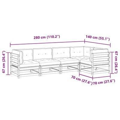 vidaXL Salon de jardin 5 pcs avec coussins bois de pin massif