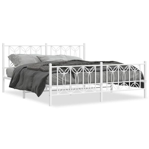 vidaXL Cadre de lit m&eacute;tal sans matelas et pied de lit blanc 183x213 cm