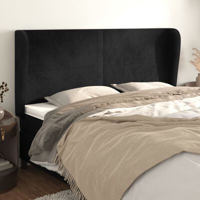 vidaXL Tête de lit avec oreilles Noir 203x23x118/128 cm Velours