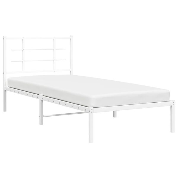 vidaXL Cadre de lit m&eacute;tal sans matelas avec t&ecirc;te de lit blanc 90x190cm