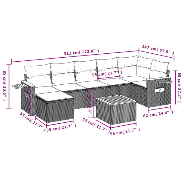 vidaXL Salon de jardin 8 pcs avec coussins noir r&eacute;sine tress&eacute;e