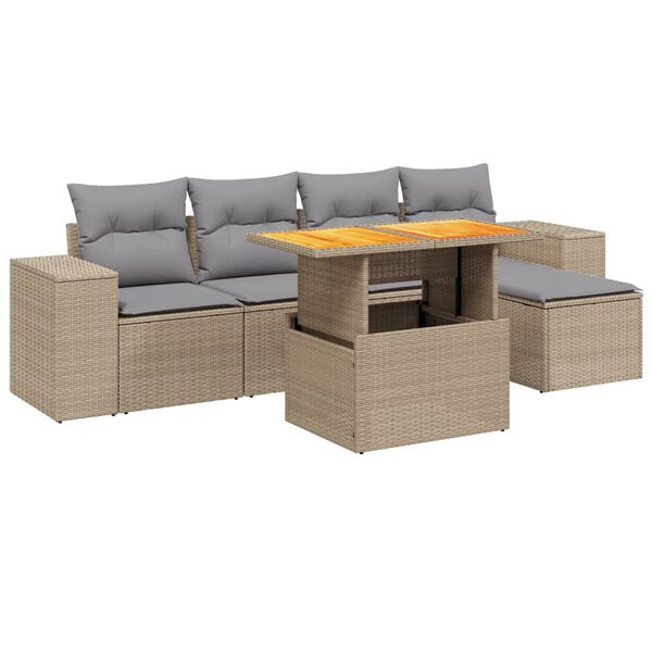 vidaXL Salon de jardin avec coussins 6 pcs beige r&eacute;sine tress&eacute;e