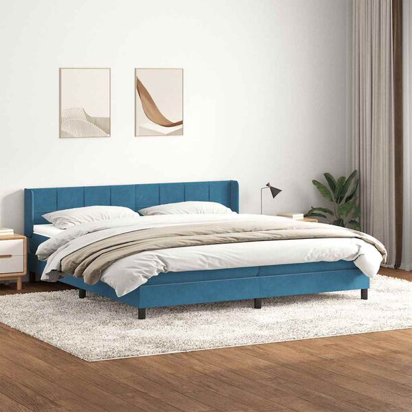 vidaXL Sommier &agrave; lattes de lit et matelas bleu fonc&eacute; 180x210cm velours