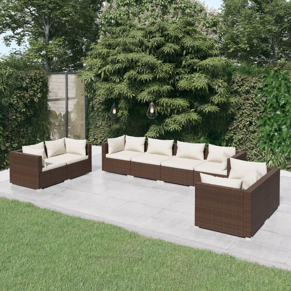 vidaXL Salon de jardin 8 pcs avec coussins R&eacute;sine tress&eacute;e Marron