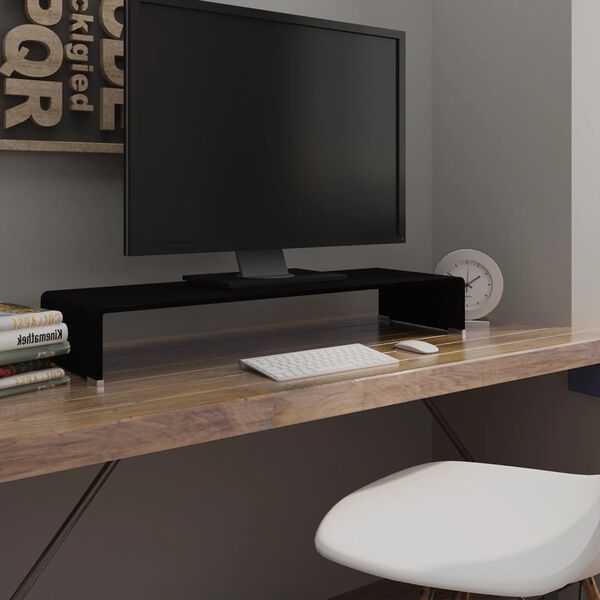 vidaXL Meuble TV/support pour moniteur 90x30x13 cm verre noir